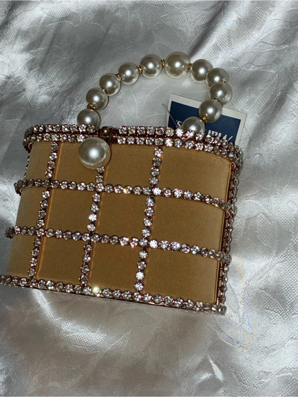 Pearl with Rhinestone Handbag in Rose Gold